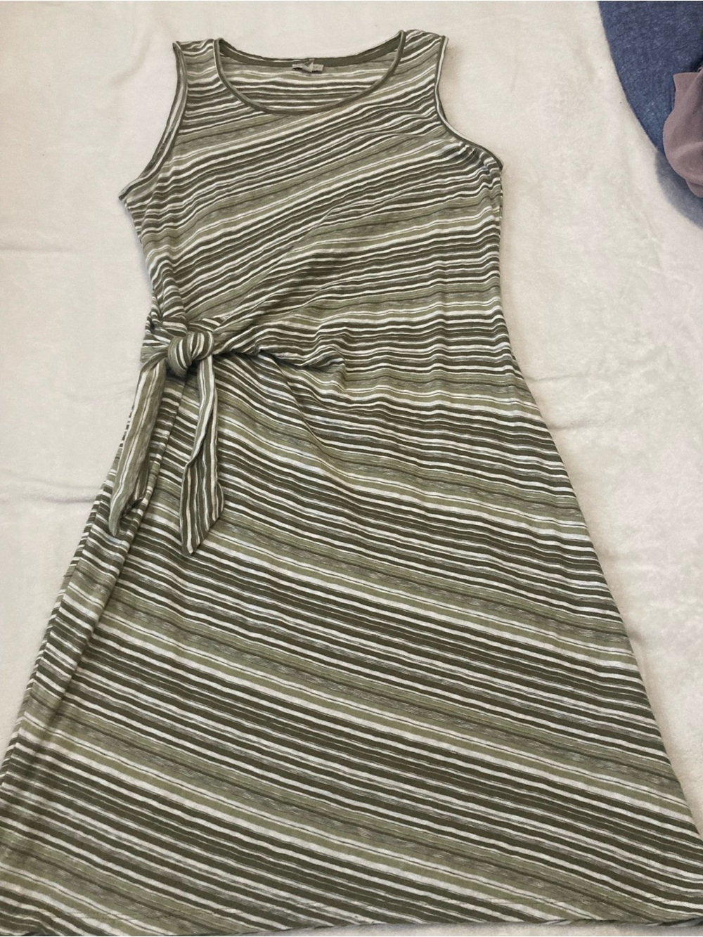 Talbots Olive and White Striped Tie-Side Tank Dress